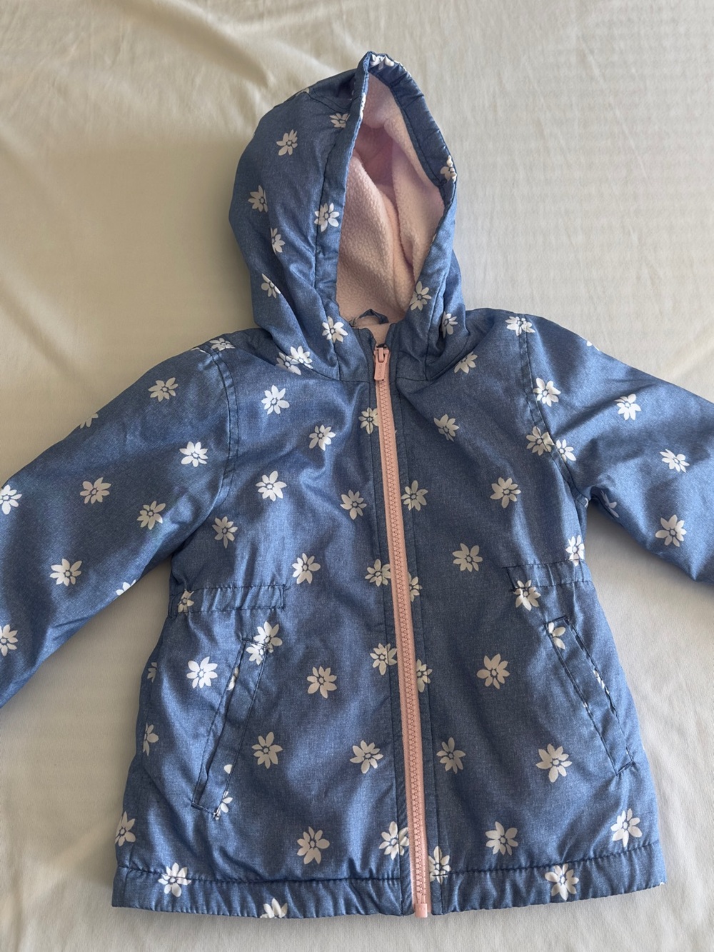 Carter's Blue Floral Hooded Rain Jacket with Pink Trim